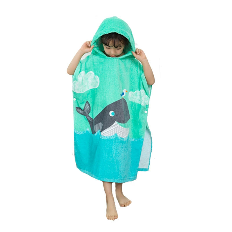 Shark Bath Towel Children's Hoodie Cloak Pure Cotton Towel Material Baby Bathrobe Baby Bath Wearable Bath Towels Super Absorbent
