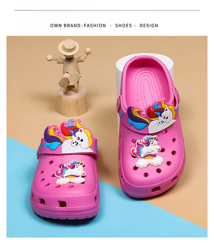Kids Unicorn Sandals Boys Girls Mules Clogs Summer Garden Shoes Beach Slippers Kids Crocs Hole Shoes