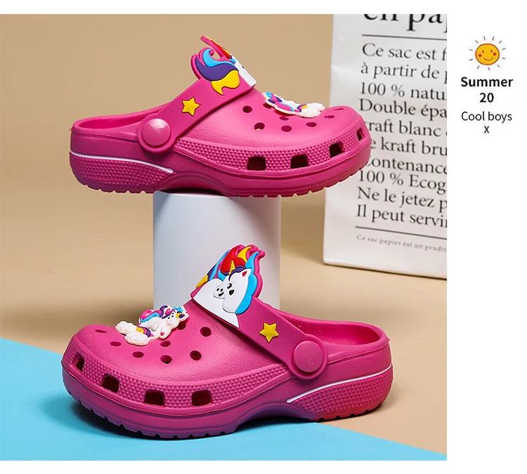 Kids Unicorn Sandals Boys Girls Mules Clogs Summer Garden Shoes Beach Slippers Kids Crocs Hole Shoes