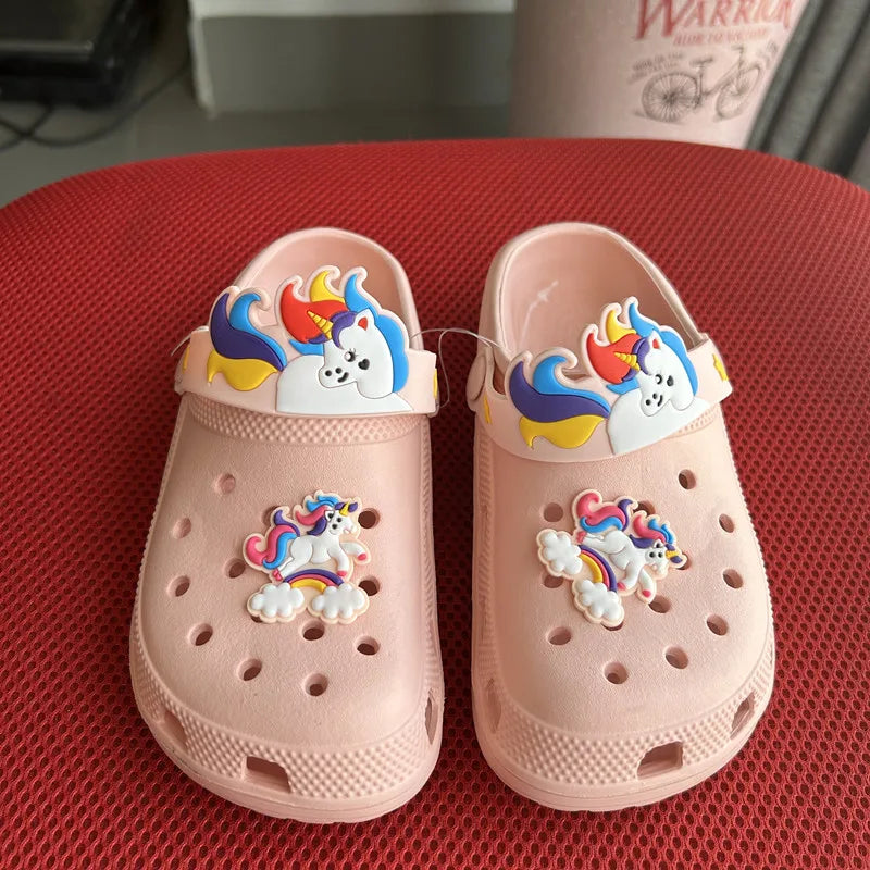 Kids Unicorn Sandals Boys Girls Mules Clogs Summer Garden Shoes Beach Slippers Kids Crocs Hole Shoes