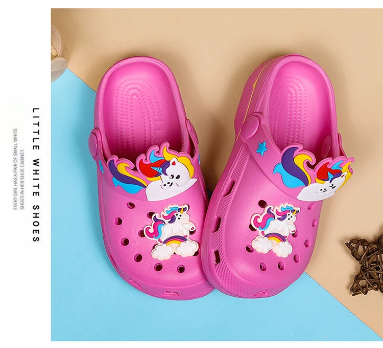 Kids Unicorn Sandals Boys Girls Mules Clogs Summer Garden Shoes Beach Slippers Kids Crocs Hole Shoes