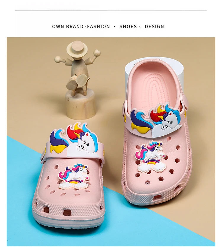 Kids Unicorn Sandals Boys Girls Mules Clogs Summer Garden Shoes Beach Slippers Kids Crocs Hole Shoes