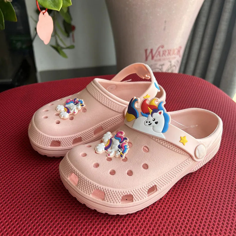 Kids Unicorn Sandals Boys Girls Mules Clogs Summer Garden Shoes Beach Slippers Kids Crocs Hole Shoes