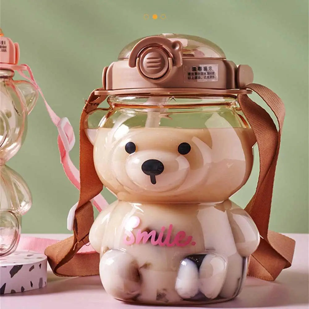 Cartoon Bear Sippy Cup -Water Bottle with Straw- 1000ml