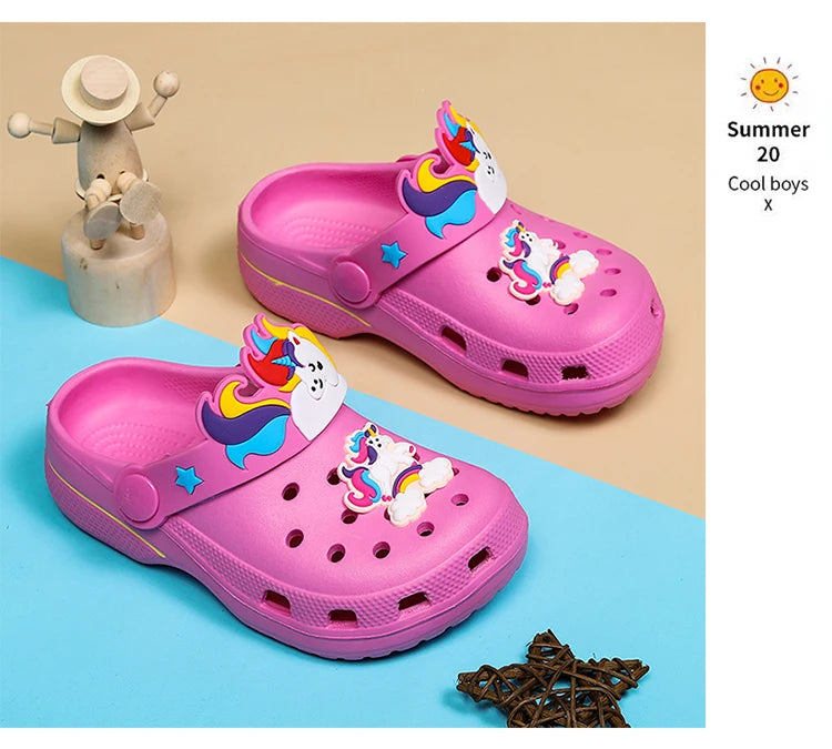 Kids Unicorn Sandals Boys Girls Mules Clogs Summer Garden Shoes Beach Slippers Kids Crocs Hole Shoes