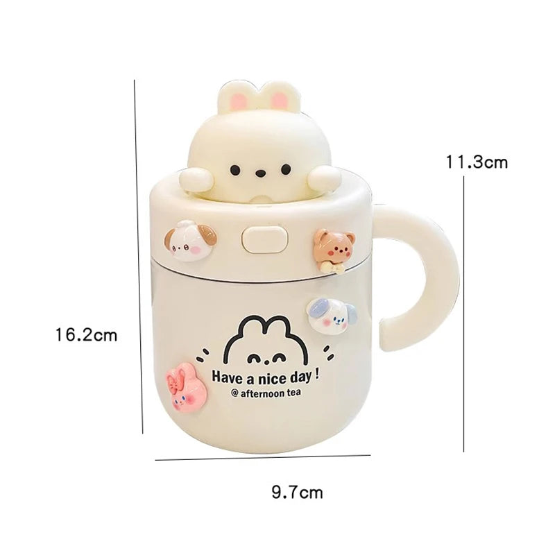 Kawaii Bear Stainless Steel Thermal Cup with Straw Lid