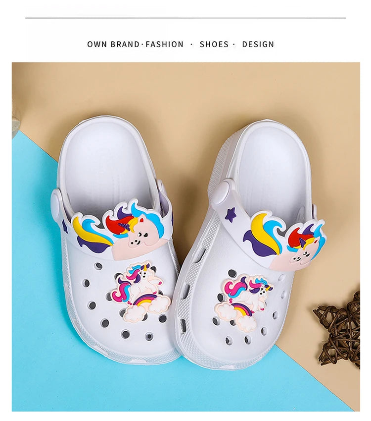 Kids Unicorn Sandals Boys Girls Mules Clogs Summer Garden Shoes Beach Slippers Kids Crocs Hole Shoes