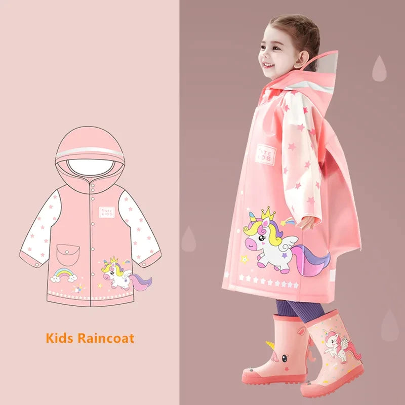 Cute Kids Raincoat Wateproof Children Unicorn Rain Poncho Rain Coat Jacket With Backpack Position Student RainWear Girls