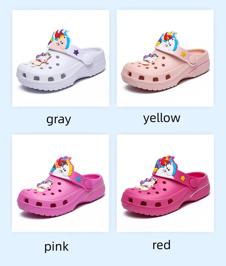 Kids Unicorn Sandals Boys Girls Mules Clogs Summer Garden Shoes Beach Slippers Kids Crocs Hole Shoes