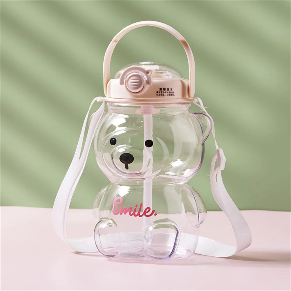 Cartoon Bear Sippy Cup -Water Bottle with Straw- 1000ml