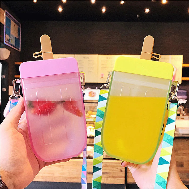 Summer Outdoor Water Bottle with Straw Portable Rope Travel Water Bottles Student Girls Water Cup Juice Drinking Bottle BPA Free