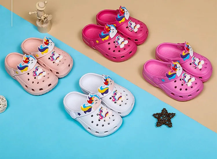 Kids Unicorn Sandals Boys Girls Mules Clogs Summer Garden Shoes Beach Slippers Kids Crocs Hole Shoes