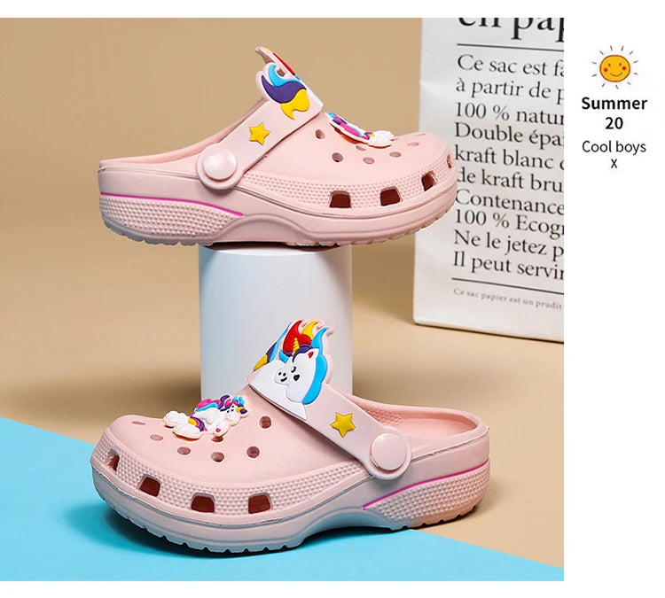 Kids Unicorn Sandals Boys Girls Mules Clogs Summer Garden Shoes Beach Slippers Kids Crocs Hole Shoes