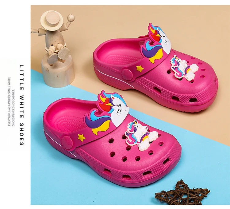 Kids Unicorn Sandals Boys Girls Mules Clogs Summer Garden Shoes Beach Slippers Kids Crocs Hole Shoes