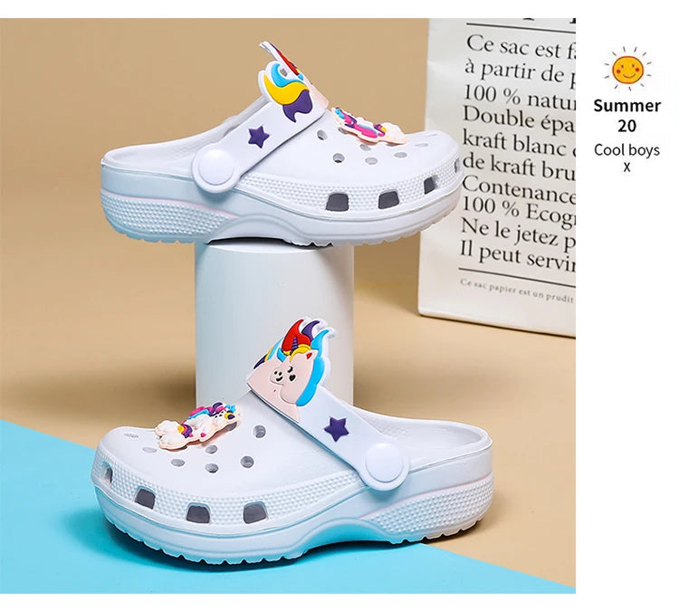 Kids Unicorn Sandals Boys Girls Mules Clogs Summer Garden Shoes Beach Slippers Kids Crocs Hole Shoes