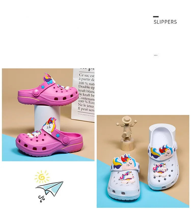 Kids Unicorn Sandals Boys Girls Mules Clogs Summer Garden Shoes Beach Slippers Kids Crocs Hole Shoes