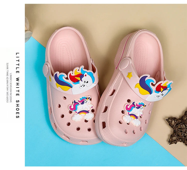 Kids Unicorn Sandals Boys Girls Mules Clogs Summer Garden Shoes Beach Slippers Kids Crocs Hole Shoes