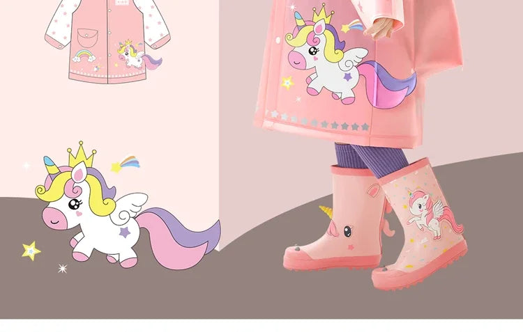 Cute Kids Raincoat Wateproof Children Unicorn Rain Poncho Rain Coat Jacket With Backpack Position Student RainWear Girls