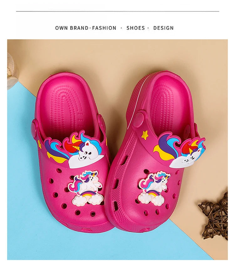 Kids Unicorn Sandals Boys Girls Mules Clogs Summer Garden Shoes Beach Slippers Kids Crocs Hole Shoes